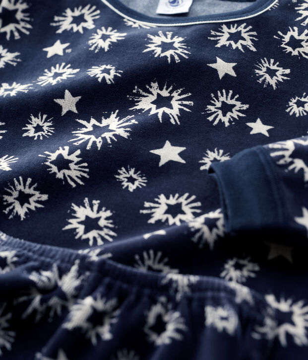 Kinderpyjama aus Nicki mit Sternmotiv f&uuml;r Jungen blau/weiss